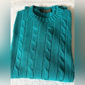 Greenwich Blue Green Linen and Cotton Cable Knit Crewneck Sweater Size XL